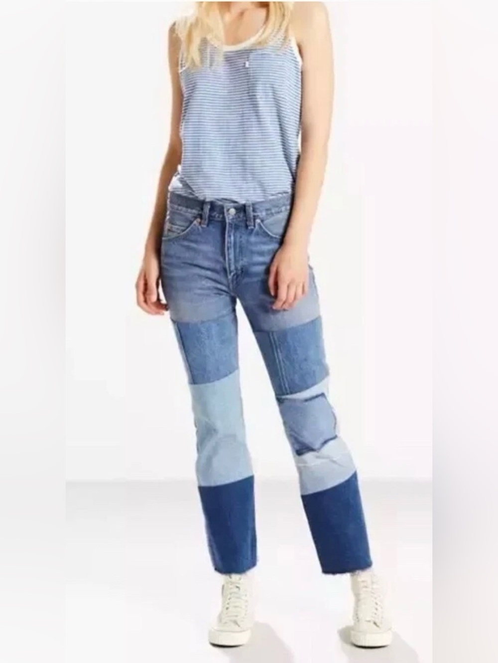 Levi’s 517 Bootcut Cropped High Rise Vinyl Revival Reissued Patchwork Jeans
